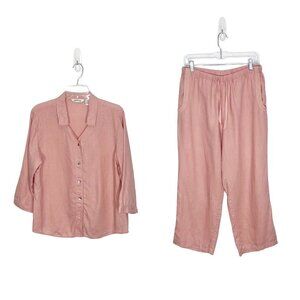 Orvis Pink 100% Linen Set Button Down Shirt and Pull On Pants Size Medium